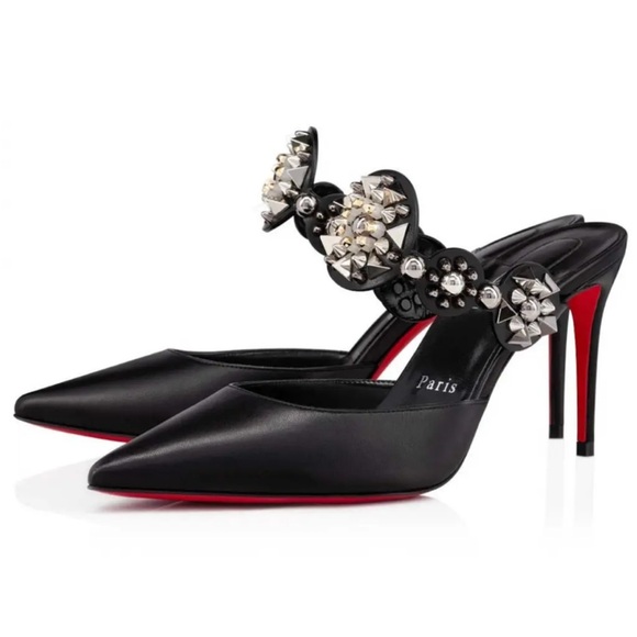 Christian Louboutin Shoes - Christian Louboutin Black Miss Goldora 85 Mules Heels Pumps Sz 37